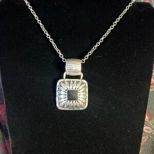 Vintage Silvertone and Black Necklace with Heart  Toggle Clasp